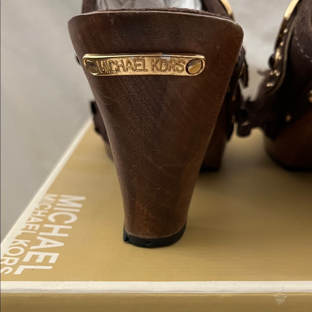 Michael Kors Dark Brown Clogs with Gold Buckle - Picture 3 of 12